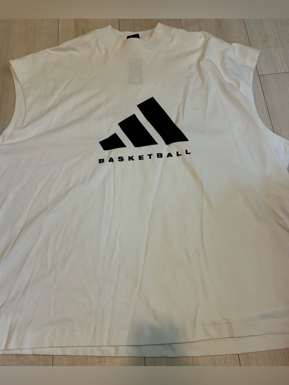 adidas White Tank Top with Black Logo Stripes
